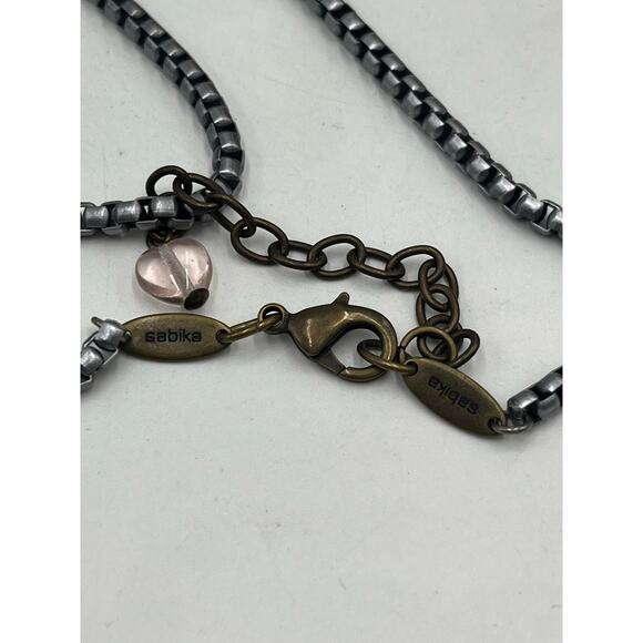 SABIKA Designer Two Tone Dark
Grey Metal Purple Black Bead Y Style Necklace - Picture 3 of 10